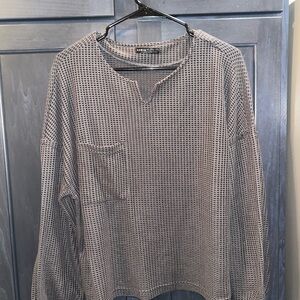 Casual Gray Waffle Knit Top